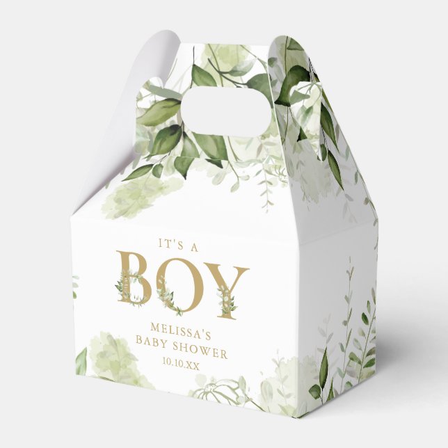 Its A Boy Greenery Botanical Gold Baby Shower Favour Box (Front Side)