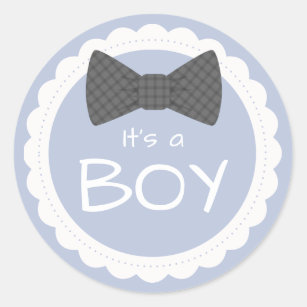 It's A Boy Grey Bow Tie Classic Round Sticker