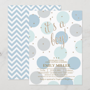 It's a Boy - Grey, Turquoise & Blue Baby Shower Invitation