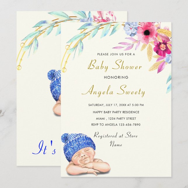 It's a Boy Happy Sleeping Baby Shower Invitation (Front/Back)
