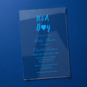 It's a Boy Heart Baby Shower Acrylic Invitations