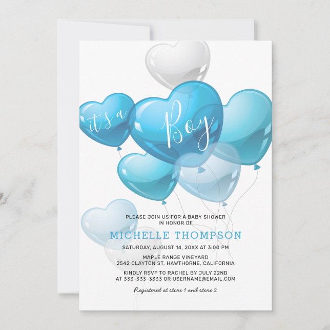 It's a Boy Heart Balloon Baby Shower Invitation (Front)