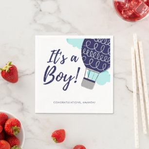 It's a Boy Hot Air Balloon Blue Baby Shower Napkin