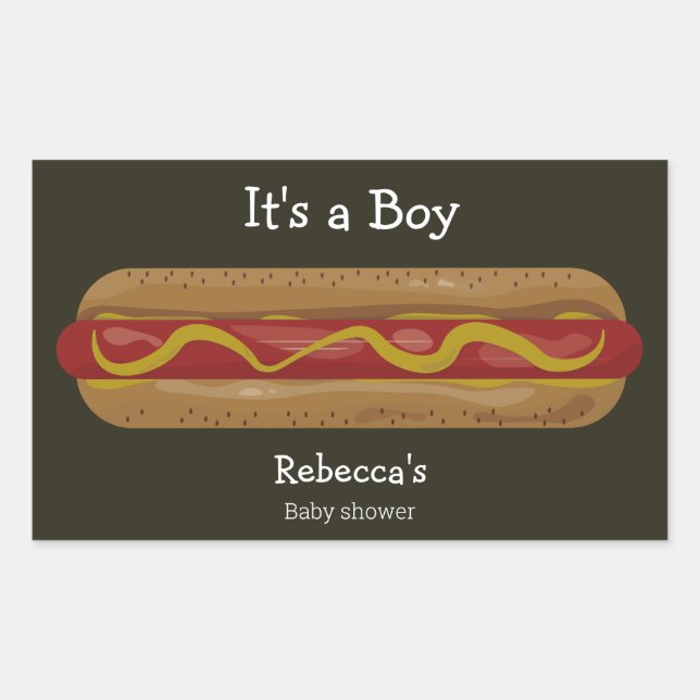 It's a boy hot dog baby shower rectangular sticker (Front)