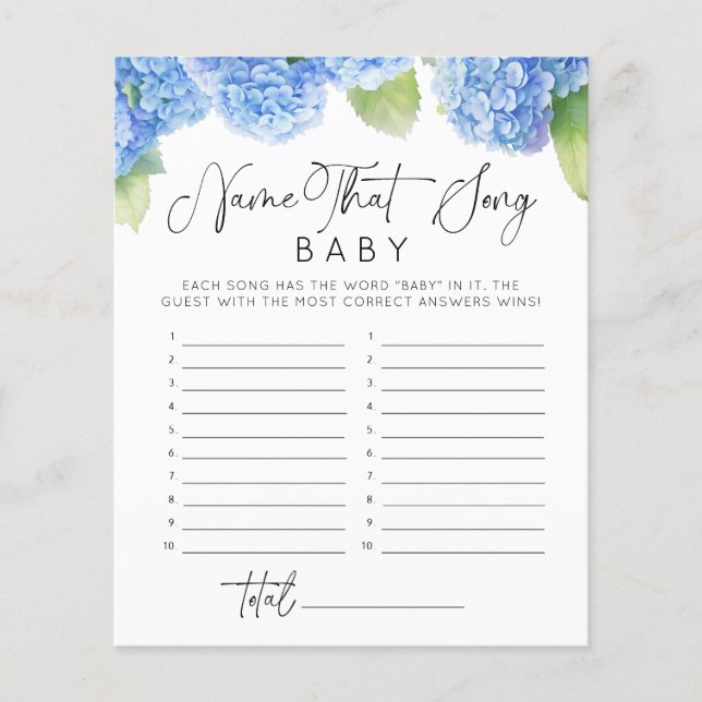 It's a Boy Hydrangea Baby Shower Game Name Song (Front)
