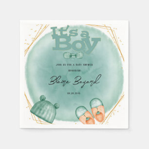 It's A Boy In Mint Green And Gold Baby Shower Napkin