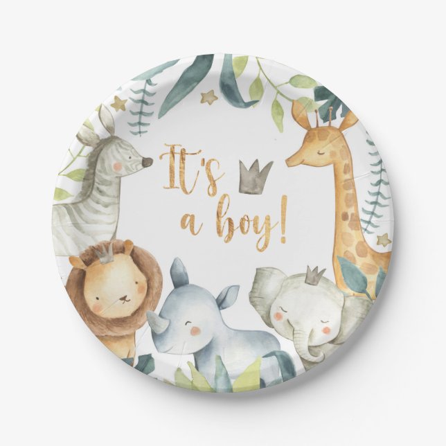 It's a Boy! Jungle Baby Shower Plate (Front)