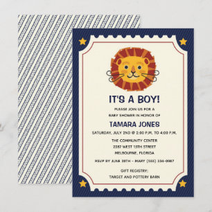 It's a Boy Jungle Lion Baby Shower Invitation