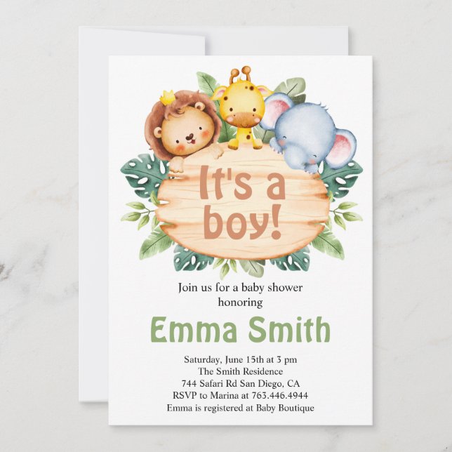 It's a Boy Jungle Safari Animals Baby Shower Invit Invitation (Front)