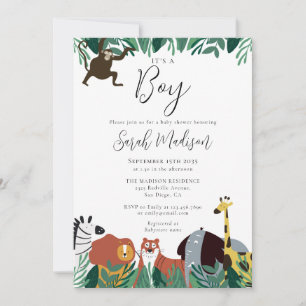 Its A Boy Jungle Safari Animals Baby Shower Invitation