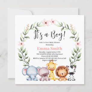It's a Boy Jungle Safari Animals Baby Shower Invitation