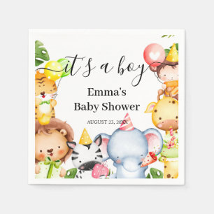 It's a Boy Jungle Safari Animals Baby Shower Napkin