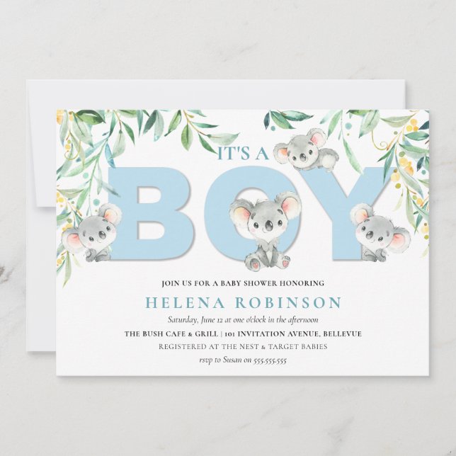 It's A Boy Koala Babies Baby Shower Invitations (Front)