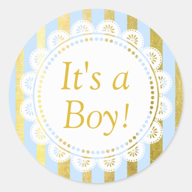 Its a Boy!l, Blue and Gold Baby Sticker (Front)