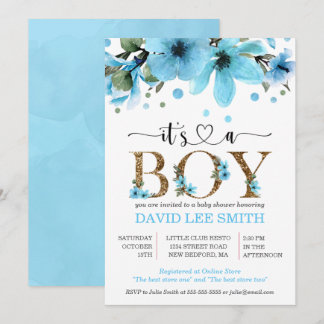 It's a boy Light blue and gold watercolor