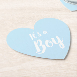 It's a Boy, light blue baby shower, gender reveal Paper Coaster