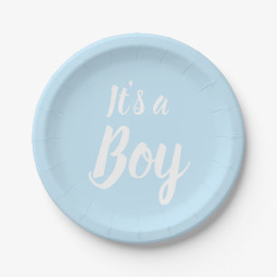 It's a Boy, light blue baby shower gender reveal Paper Plate