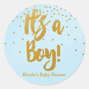 It's A BOY Light Blue & Gold Confetti Dots Sticker