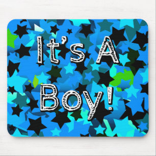 It's A Boy! Light Blue Stars Mouse Mat