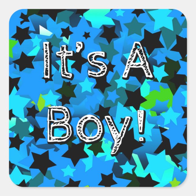 It's A Boy! Light Blue Stars Square Sticker (Front)