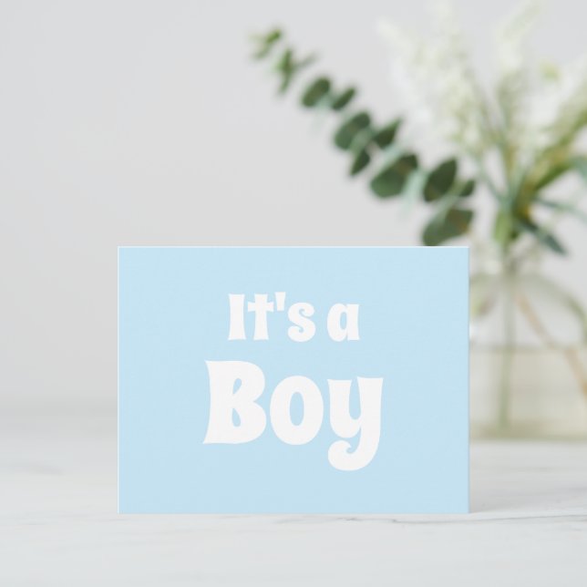 It's a Boy, light blue white baby announcement Postcard (Standing Front)