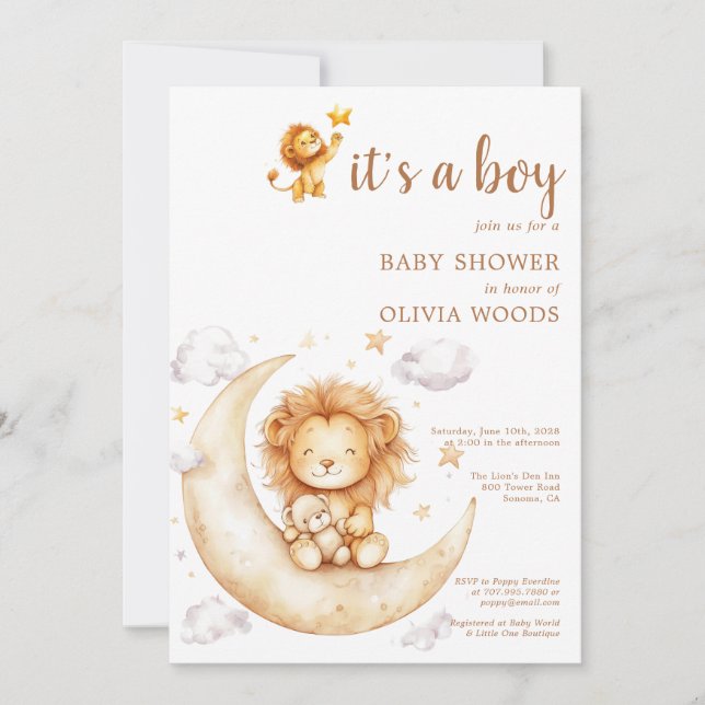 It's A Boy Lion Baby Shower Invitation (Front)