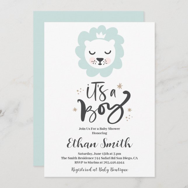It's a Boy Lion Baby Shower Invitation (Front/Back)