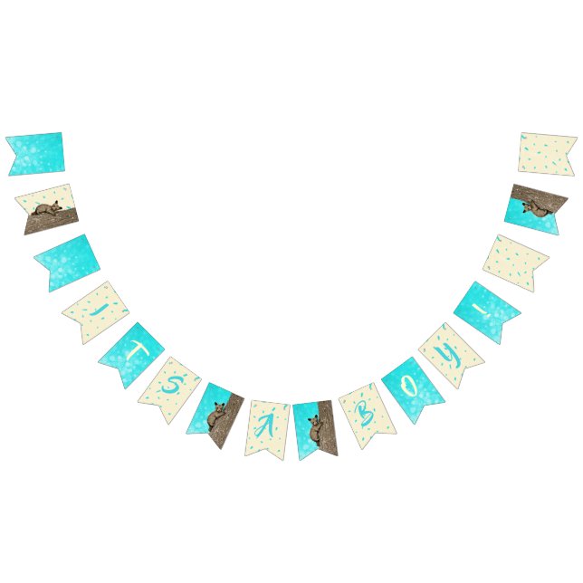 It's a Boy Little Cub Teal and Tan Baby Shower Bunting (All)