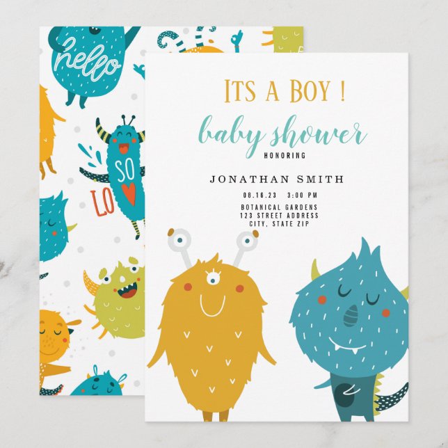 Its a boy Little monster baby shower Invitation (Front/Back)