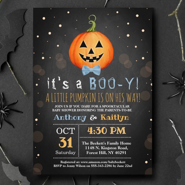 It's A Boy Little Pumpkin Halloween Baby Shower Invitation (Creator Uploaded)