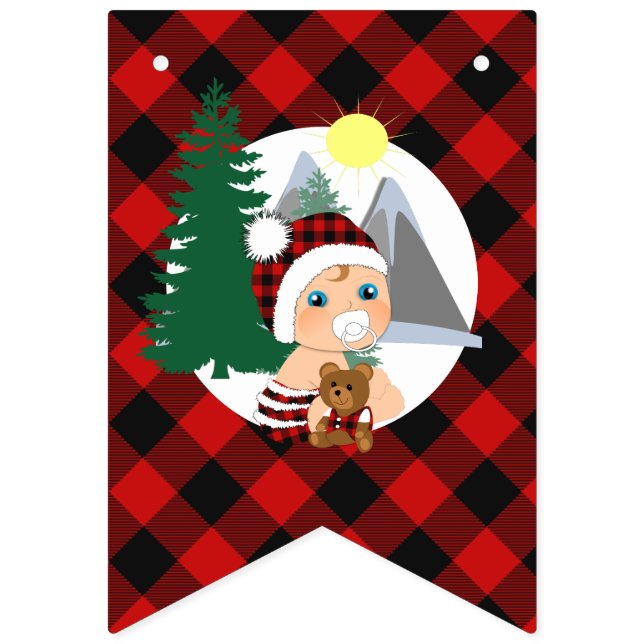 It's A Boy Lumberjack Plaid Cute Baby Shower Bunting (First Flag)