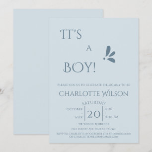 It's A Boy! Minimalism Pastel Blue Baby Shower Invitation