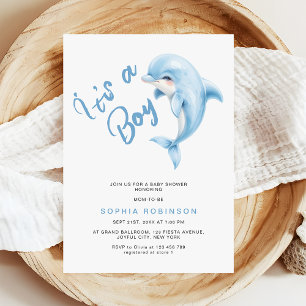 It's a Boy Minimalist Cute Dolphin Baby Shower Invitation