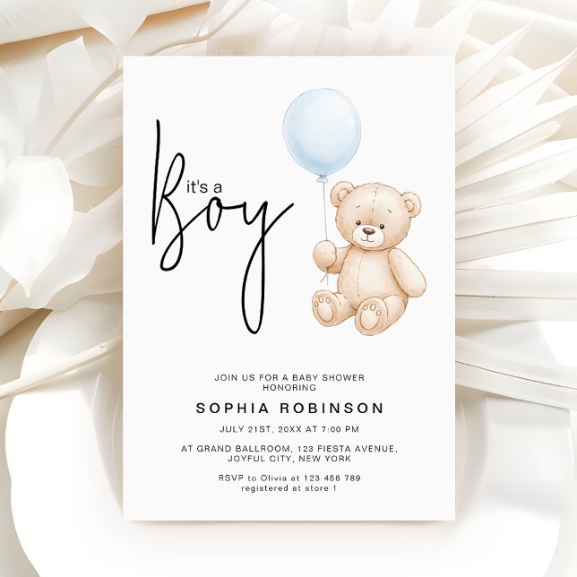 It's a Boy Minimalist Teddy Bear Baby Shower  Invitation (Creator Uploaded)