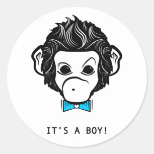 it's a boy! mister monkey classic round sticker