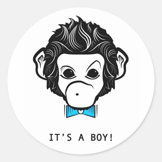 it's a boy! mister monkey classic round sticker (Front)