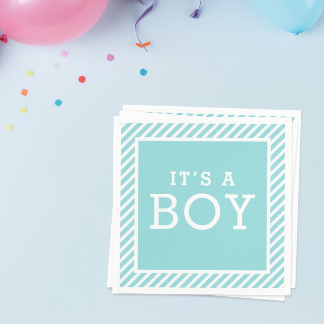 Its a Boy Modern Aqua Blue Stripes Baby Shower Napkin (Creator Uploaded)