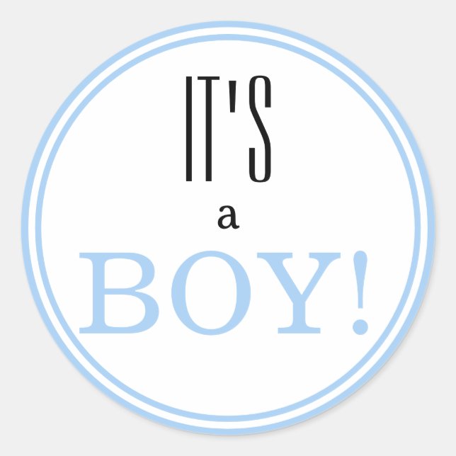 It's a Boy! Modern Blue Baby Announcement Classic Round Sticker (Front)