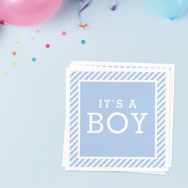 Its a Boy Modern Light Blue Stripes Baby Shower Napkin (Creator Uploaded)