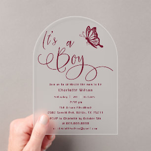 It's A Boy Modern Minimal Butterfly Baby Shower Acrylic Invitations