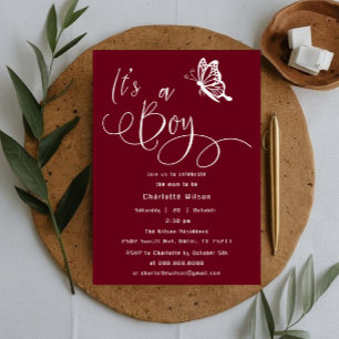 It's A Boy Modern Minimal Butterfly Baby Shower Invitation