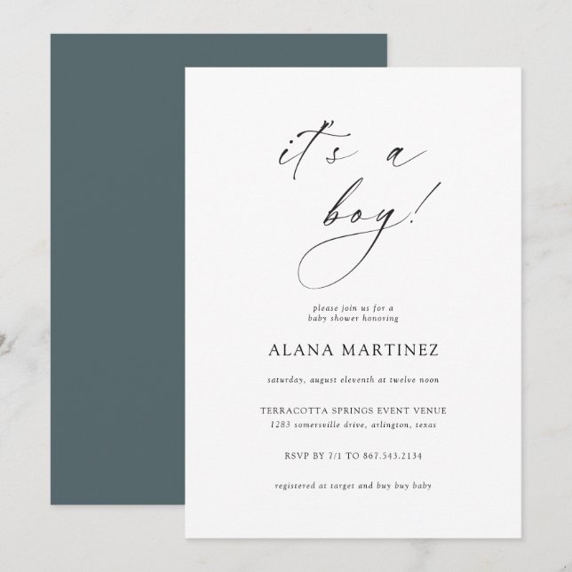 It's a Boy | Modern Minimal Calligraphy Invitation (Front/Back)