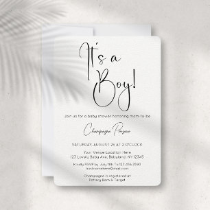 It's A Boy Modern Script Baby Shower Invitation