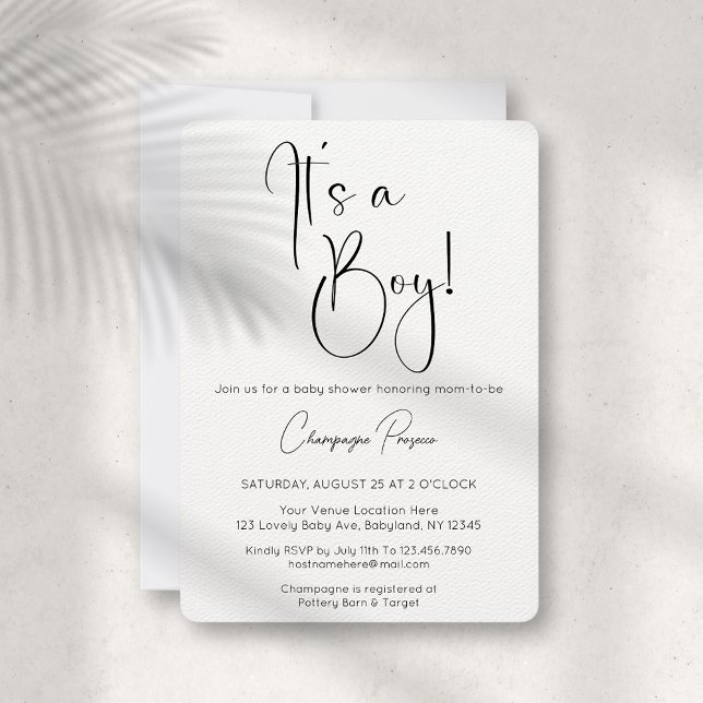 It's A Boy Modern Script Baby Shower Invitation (Creator Uploaded)