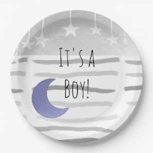 It's a Boy Moon and Stars Baby Shower Paper Plate