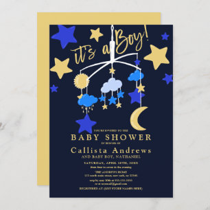 It's a Boy Moon Stars Crib Mobile Baby Shower Invitation