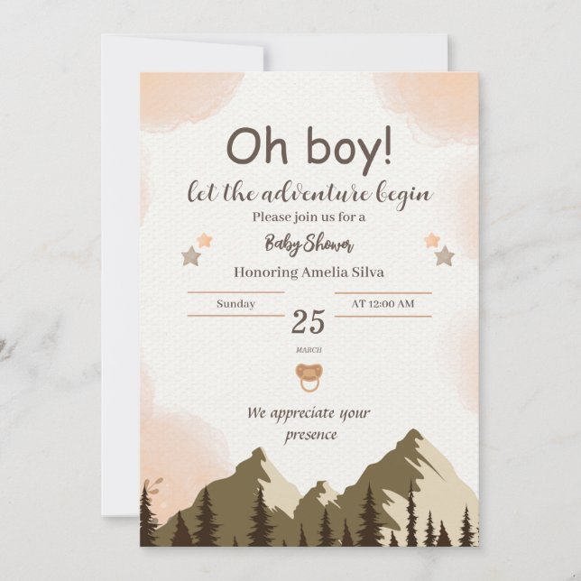 It's a Boy Mountain Forest Boy Baby Shower  Invitation (Front)