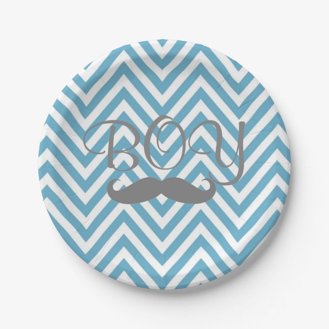 It's a Boy Moustache Theme Baby Shower Paper Paper Plate (Front)