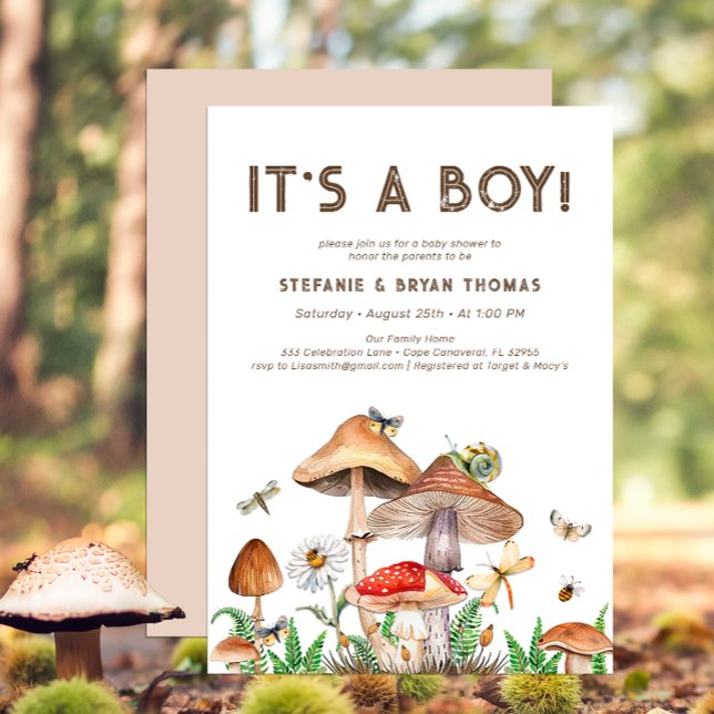 It's A Boy Mushroom Baby Shower Invitation (It's A Boy Mushroom Baby Shower Invite)