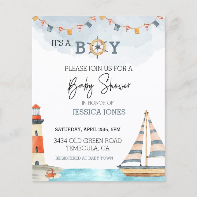 It's A Boy Nautical Sea Ocean Sailboat  (Front)